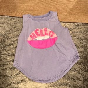 Chaser purple tank with lips “hello” in pink sparkle
